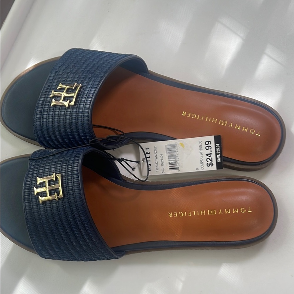 Tommy Hilfiger Blue Slide Sandals with Quilted Upper